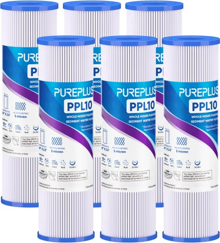 Miniatura 11 de PUREPLUS Filtro de sedimento plisado para toda la casa de 5 micras de 10 x 2.5 pulgadas para agua de pozo, cartucho de repuesto para sistema