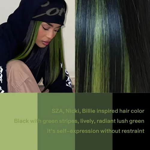 Miniatura 3 de BrownBomb Peluca de Encaje Frontal HD de 13x4 Peluca de Encaje Frontal Sintética Negra y Verde Pre Plucked de Aspecto Natural Peluca Lisa de 26