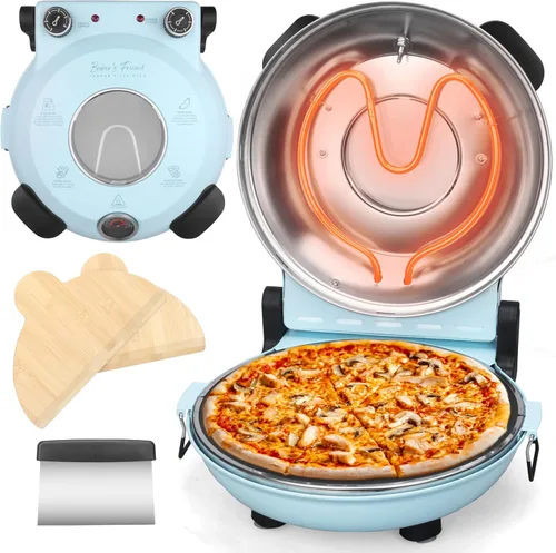 Miniatura 8 de Horno de pizza eléctrico de Baker's Friend para encimera interior, máquina de 12 pulgadas para el hogar, cocedor y parrilla, horno de piedra