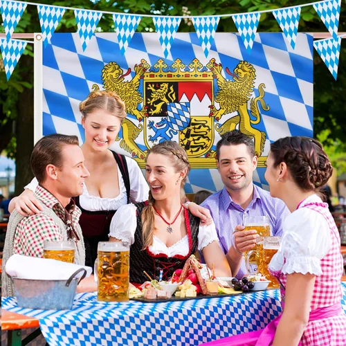 Miniatura 5 de AhfuLife Bandera de Oktoberfest de 3 x 5 pies para decoraciones de Oktoberfest, 1 pieza bandera alemana bávara - doble cara con ojales de latón