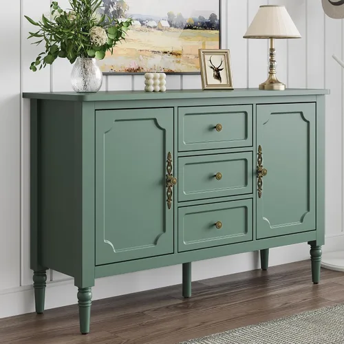 Miniatura 13 de FansaFurn Aparador con 4 Puertas, Mesa Consola de Mediados de Siglo con Estantes Ajustables, Gabinete Decorativo para Entrada, Sala de Estar, Gris
