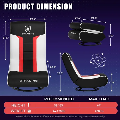 Miniatura 3 de GTPLAYER Silla de Piso para Juegos Plegable Silla Giratoria para Piso para Niños Chicos Cómoda Silla para Videojuegos con 360° Multipropósito