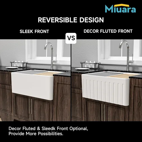 Miniatura 4 de Miuara Fregadero blanco con estación de trabajo de granja de 24 pulgadas, fregadero de cocina frontal con delantal de arcilla refractaria pequeño