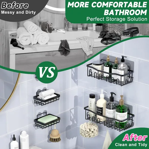 Miniatura 5 de Organizador de Ducha Paquete de 5 A Prueba de Óxido Acero Inoxidable Organizadores de Baño Con Gran Capacidad, Estantes Sin Perforación, Organizador