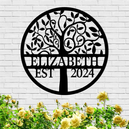 Miniatura 16 de Arte de pared personalizado del Árbol de la vida, decoración personalizada con apellido, letrero de metal para balcón exterior, arte de pared