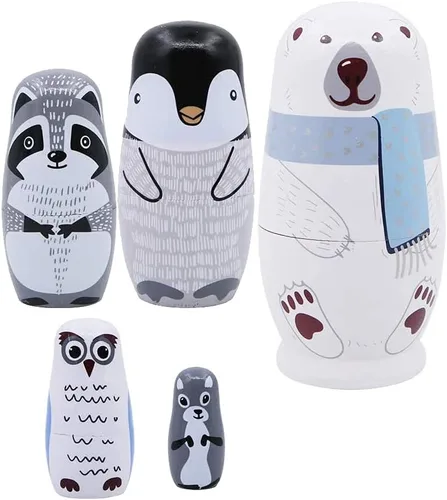 Miniatura 9 de Konrisa 6 piezas de muñecas de anidación de ardilla para niños, muñecas rusas de anidación Matryoshka, figura de madera, juguetes apilables