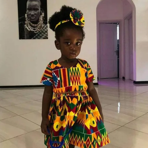 Miniatura 3 de Ropa de vestir de princesa de manga corta con estampado africano Dashiki para niñas pequeñas (multicolor, 2-3 años)