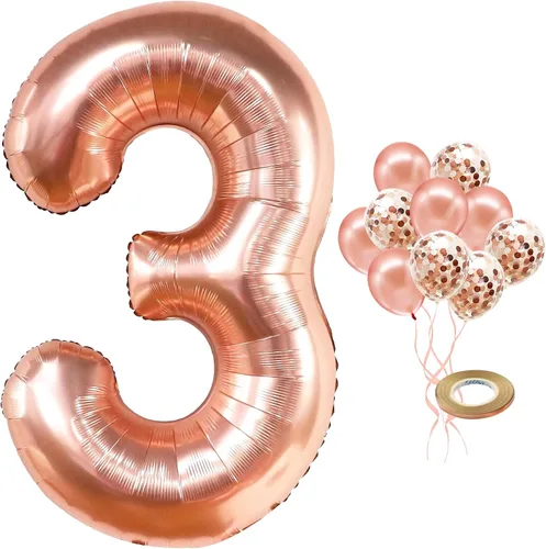Miniatura 13 de Globo de número (0 a 9) color oro rosa con globos de confeti