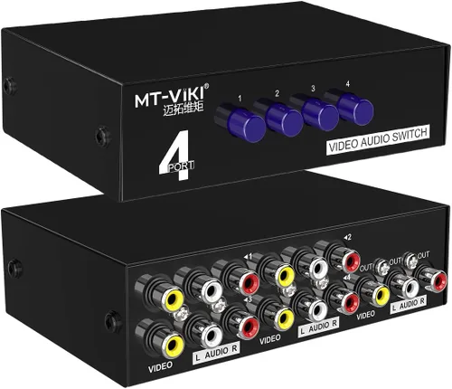 Miniatura 5 de MT-ViKI Interruptor AV RCA de 4 vías, 4 en 1 Salida Video Compuesto L/R Audio Switcher Selector Caja para Reproductor de DVD, SNES, N64, PS2/3