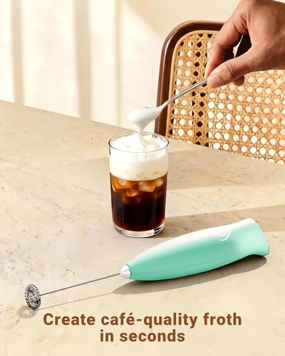 Miniatura 8 de Espumador de leche de mano, mezclador de bebidas, agitador de café de mano, espumador eléctrico para mezclador de café, varita con 2 batidores