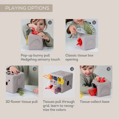 Miniatura 5 de Taf Toys Caja de pañuelos para bebé con conejito emergente - Actividad sensorial Montessori con 10 pañuelos de tela para el desarrollo motor fino