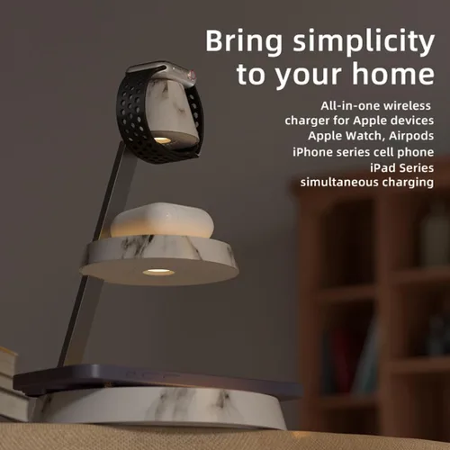 Miniatura 3 de Cargador inalámbrico magnético 3 en 1 torre vertical de doble capa luz nocturna de alta potencia conveniente compatible con teléfonos