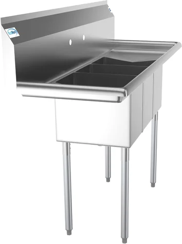 Miniatura 9 de KoolMore - SC101410-12B3 Fregadero de cocina comercial de acero inoxidable NSF de 3 compartimentos con escurraderos derecho e izquierdo