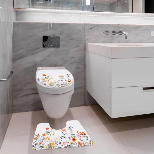 Miniatura 7 de Juego de alfombras y tapetes de baño, juego de 3 piezas de alfombra de baño, alfombra de baño de flores, ultra suave, absorbente, peluda, gruesa