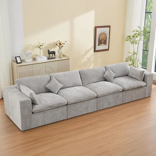 Miniatura 46 de Sofá modular sin hueso de 115 pulgadas, sofá modular modular con otomana, tapizado de gran tamaño, convertible, cómodo sofá de felpilla de 4 plazas