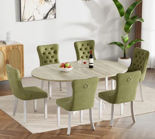 Miniatura 56 de Juego de mesa de comedor de mármol sintético blanco para 6 personas, juego de mesa de comedor extensible de 7 piezas de 63 a 78.74 pulgadas con 6
