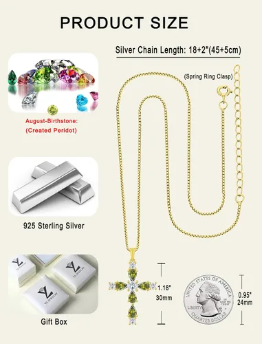 Miniatura 145 de YL Collar de cruz de plata de ley 925 con colgante de piedra natal religiosa para mujer