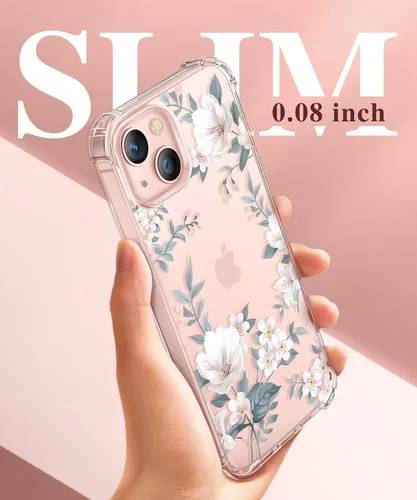 Miniatura 6 de GVIEWIN Funda diseñada para iPhone 13 de 6.1 pulgadas, con protector de pantalla de vidrio templado + protector de lente de cámara, flor