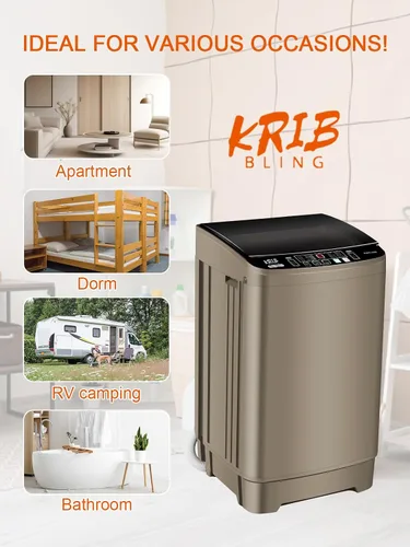 Miniatura 2 de KRIB BLING Bomba de drenaje portátil de 17.7 libras, lavadora completamente automática con pantalla LED, 10 programas y 8 niveles de agua Dorado