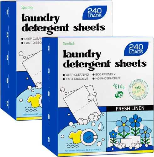 Miniatura 11 de Soulink Hojas de detergente para ropa con aroma a ropa recién lavada 240 cargas, tiras de detergente ecológicas para viajes y hogar - Sin envases
