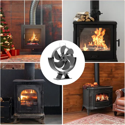 Miniatura 7 de Ventilador de estufa de leña, ventilador de chimenea de ángulo ajustable, ventilador de estufa de calor de 6 aspas para madera/quemador