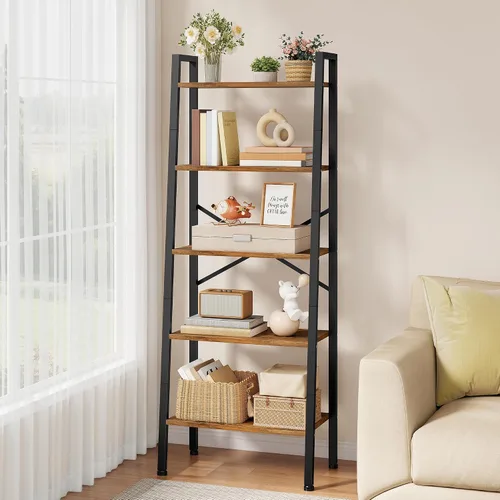 Hoctieon Estantería de escalera industrial, estante de escalera multifuncional, estantería alta de 5 niveles, estantería de escalera abierta, para