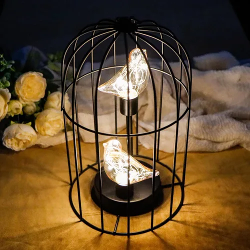 Miniatura 5 de JHY DESIGN Lámpara decorativa con forma de jaula para pájaros, funciona con pilas, de 13" de alto, luz de acento inalámbrica con luces de hadas