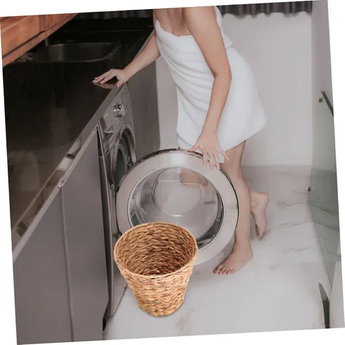 Miniatura 5 de Cesta de basura tejida de ratán, cesta de basura para oficina, cesta de almacenamiento de jacinto, cesta de basura tejida con paja, cesta