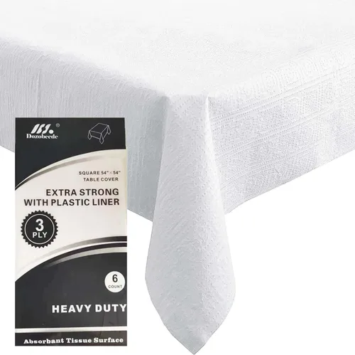 Miniatura 13 de [Paquete de 6] Manteles Cuadrados Negros de 54x54 Pulgadas, Mantel de Mesa de Papel Desechable para Mesas Cuadradas y Redondas, Cubierta de Mesa
