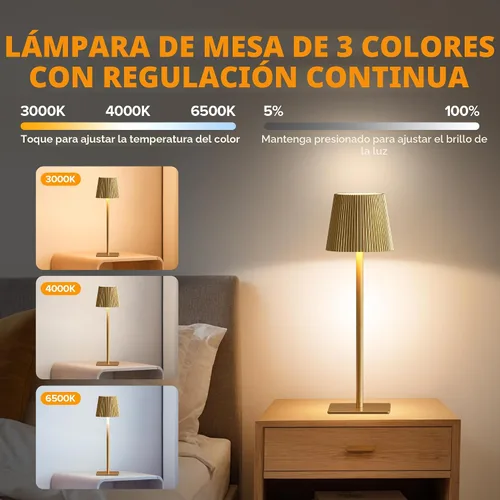 Miniatura 2 de LUTEC Paquete de 4 lámparas de mesa inalámbricas, lámpara de escritorio con batería recargable de 6000 mAh, dos alturas ajustables, impermeable