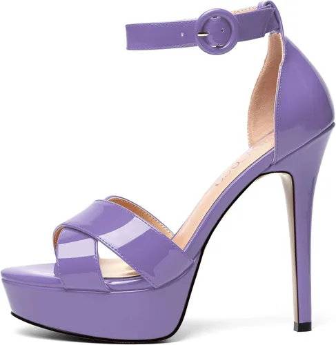Miniatura 23 de MODENCOCO Sandalias de boda con correa de tobillo sexy para mujer, con plataforma y puntera abierta, tacón de aguja y tacón alto, zapatos de vestir