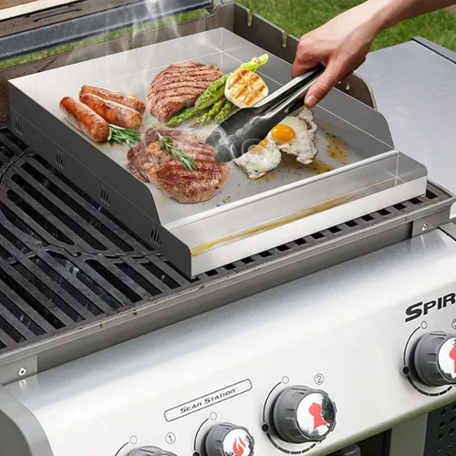 Miniatura 6 de Onlyfire Parrilla de cocina de acero inoxidable para barbacoa, parrilla universal con parte superior plana para la mayoría de parrillas