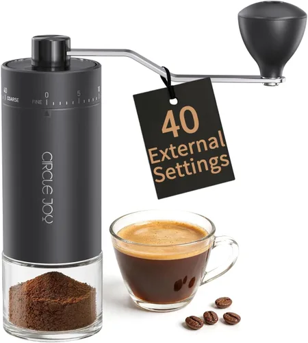 Miniatura 9 de CIRCLE JOY Mini molinillo de café manual con 40 ajustes externos ajustables y rebabas cónicas de cerámica, molinillo de café portátil de acero
