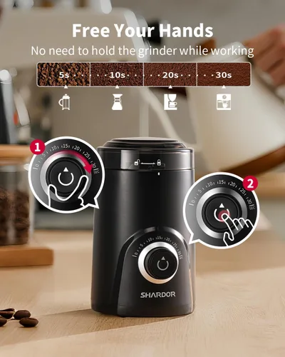 Miniatura 4 de SHARDOR Molinillo de café eléctrico, 2.47 oz de gran capacidad, molinillo de especias con perilla de sincronización visual para moler preciso, Negro