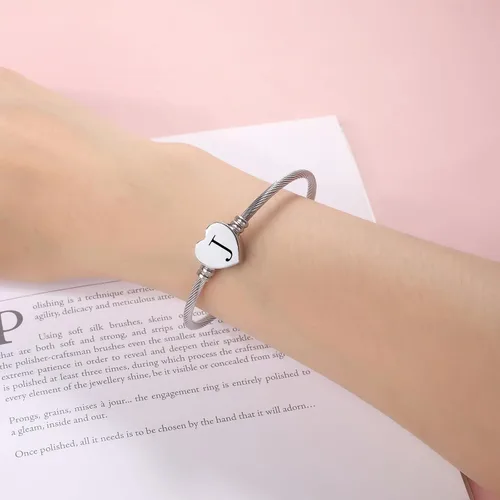 Miniatura 3 de MUERDOU Pulsera con inicial para mujer, pulsera de 26 letras del alfabeto, pulsera con dije de corazón y cable, regalos para ella