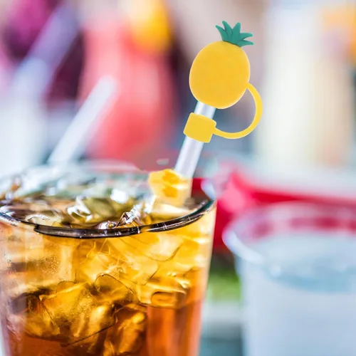 Miniatura 6 de SHERCHPRY Tapones de paja con forma de piña, tapones de paja para beber, tapones de silicona para pajitas reutilizables, a prueba de polvo