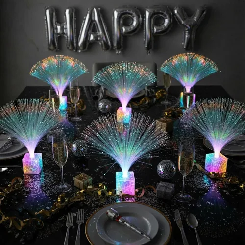 Miniatura 6 de Amylove 16 mini lámparas de fibra óptica a granel con luz LED cambiante de color para centro de mesa que brilla en la oscuridad, suministros