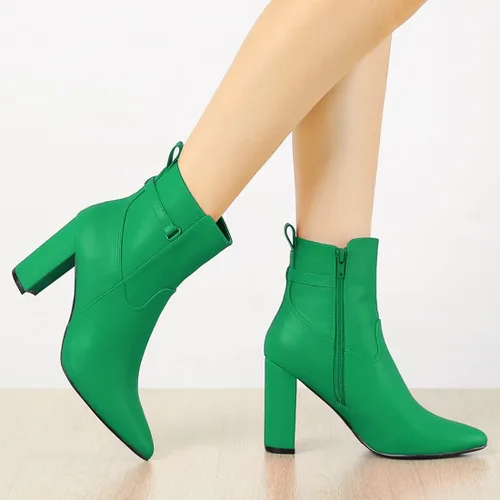 Miniatura 2 de Allegra K Botines de tacón alto grueso con punta puntiaguda para mujer