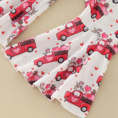 Miniatura 2 de Toddler Winter Long Sleeved Valentine's Day Letter Tops Love Car Print Flare Pants 2pcs School Shirts for Teen