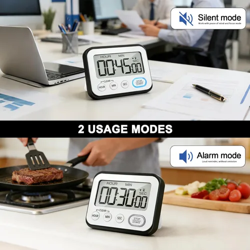 Miniatura 5 de Temporizador de cocina digital magnético con alarma potente, pantalla LCD grande silenciosa/con pitido, multifunción para maestros, aula, niños