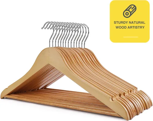 Miniatura 6 de Perchas de madera para uso diario, perchas de madera de acabado liso con muescas cortadas con precisión, perchas para abrigos, perchas resistentes