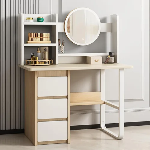 Miniatura 8 de Tocador de construcción resistente con tablero de 0.59 pulgadas de grosor, 3 en 1, multifuncional, con espejo ajustable y luces LED, mesa de noche