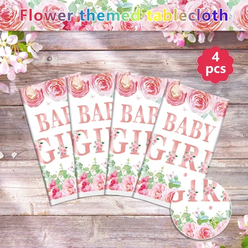 Miniatura 8 de Paquete de 4 manteles de baby shower, decoraciones de fiesta para niñas, suministros de fiesta de revelación de género, 86 x 51 pulgadas, mantel