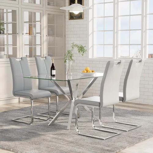 Miniatura 25 de Mesa de comedor de 5 piezas de 47 pulgadas con 4 sillas de piel sintética, juego de mesa de comedor moderno para 4, mesa de cocina rectangular