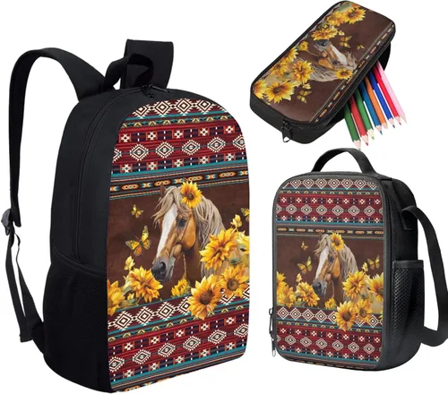 Miniatura 96 de HUGS IDEA Juego de 3 bolsas escolares con aislamiento térmico para el almuerzo, estuche para lápices