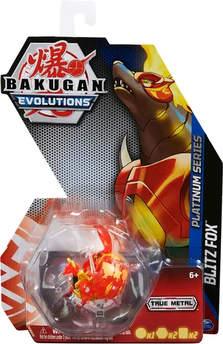 Bakugan Evolutions, Blitz Fox (rojo), serie Platinum True Metal, 2 BakuCores y tarjeta de personaje, juguetes para niños a partir de 6 años