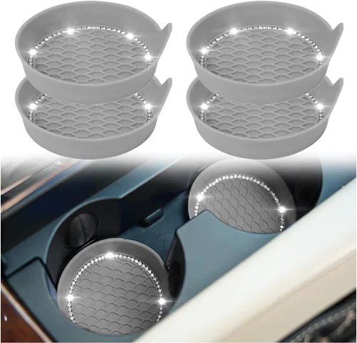 Miniatura 17 de zipelo Portavasos para automóvil con brillantes, paquete de 4 unidades, universal, para vehículo, antideslizante, portavasos con inserción, silicona