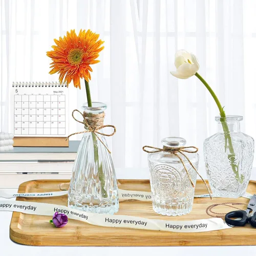 Miniatura 3 de Jarrones Bud - Juego de 10 pequeños jarrones de cristal para flores para centros de mesa, bonito cristal Bud transparente a granel, diseño mini