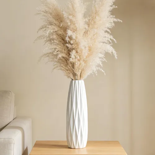 Miniatura 8 de Florero de cerámica blanco de 12 pulgadas, jarrones altos para hierba de las pampas, decoración del hogar, jarrones modernos con textura