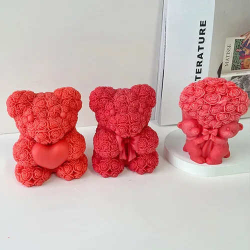 Miniatura 4 de ZAKVOOR Molde de vela con forma de oso de rosa, molde de silicona de fundición de resina para el día de San Valentín, velas de aromaterapia, cera